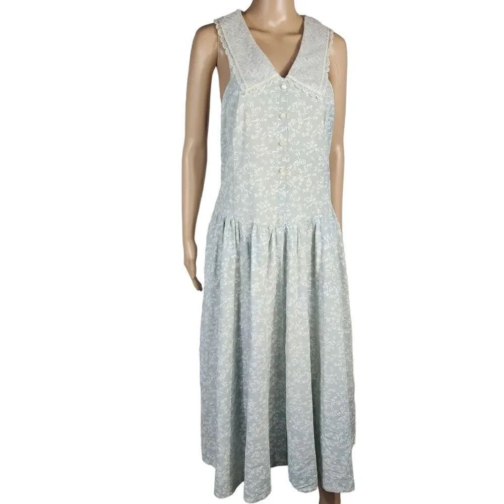 Maggie Lawrence Sport Vintage Blue Floral Prairie Sleeveless Dress